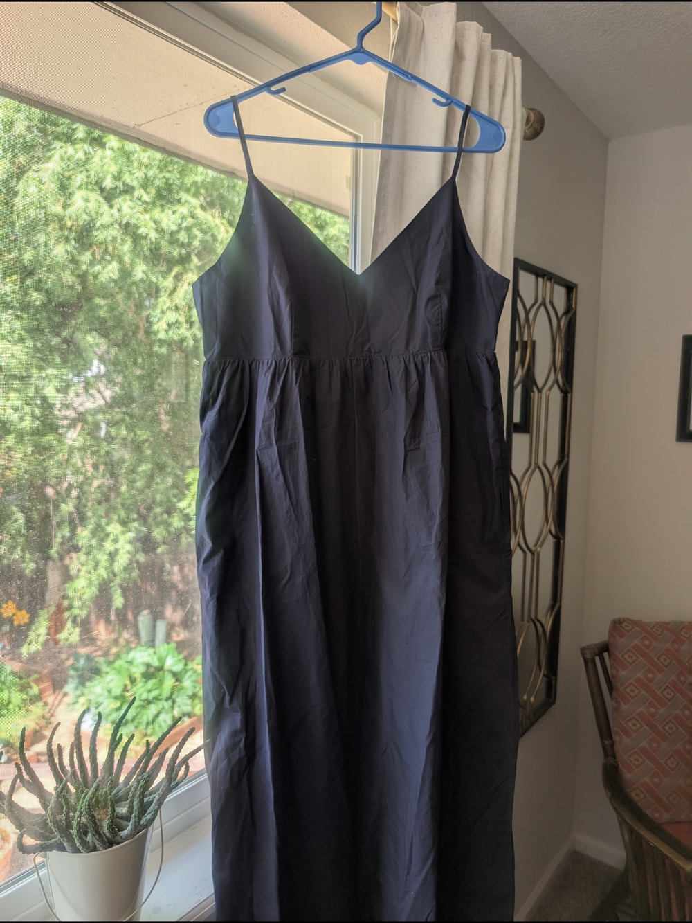 Quince 100% Organic Cotton Dark Navy Midi Spaghetti-Strap Dress